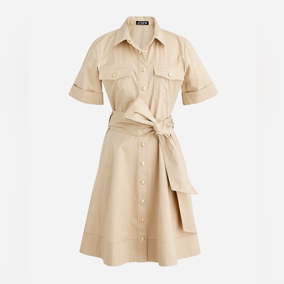 J. Crew Dresses & Skirts - J. Crew Beige Button-Front Shirt Dress with Tie Waist